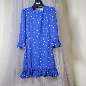 Cottagecore Ditsy Floral Peasant Mini Dress Feminine Wedding Guest Ruffle Size S